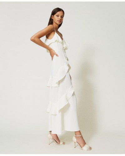 Vestido Lencero Cady Crepe con Volantes