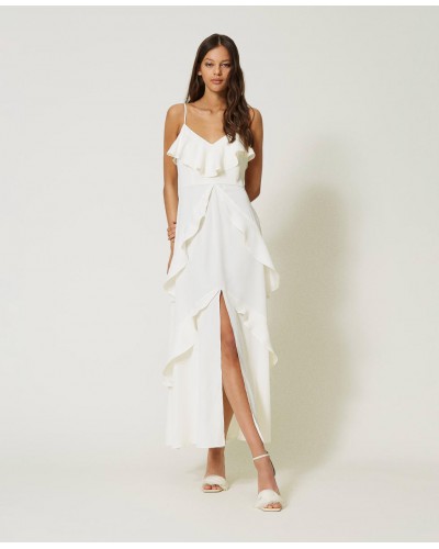Vestido Lencero Cady Crepe con Volantes