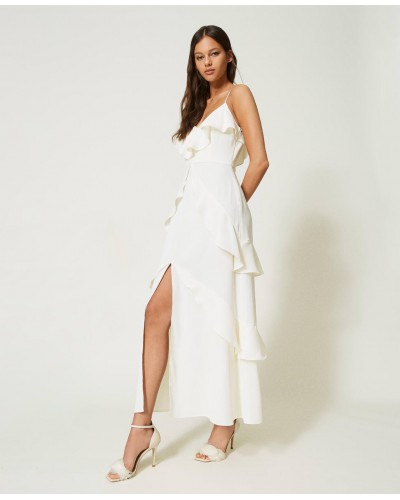 Vestido Lencero Cady Crepe con Volantes