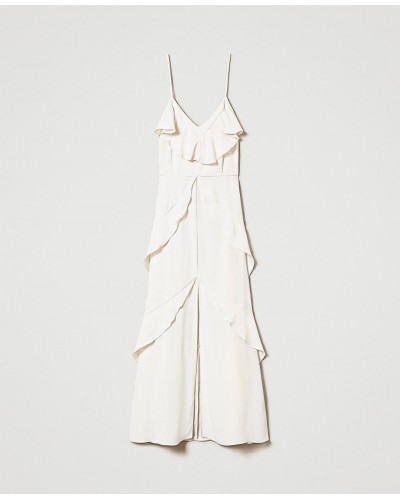 Vestido Lencero Cady Crepe con Volantes